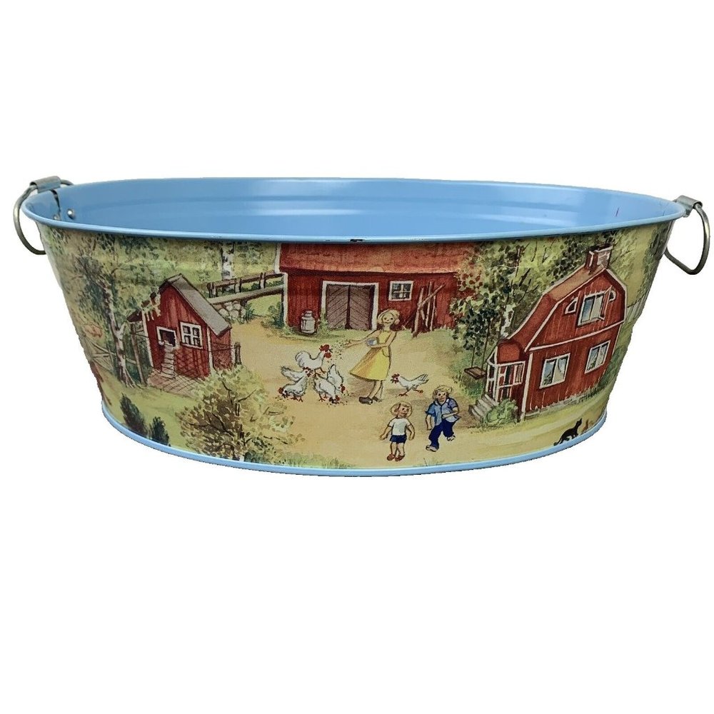 SCHYLLING 1996 Estonia Tin Basket Pail Tub Bucket Oval with Handles